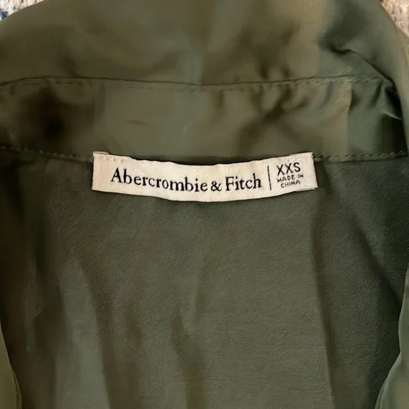 Abercrombie & Fitch Green Satin Long Sleeve Shirt Dress SZ XXS EUC - Picture 3 of 6